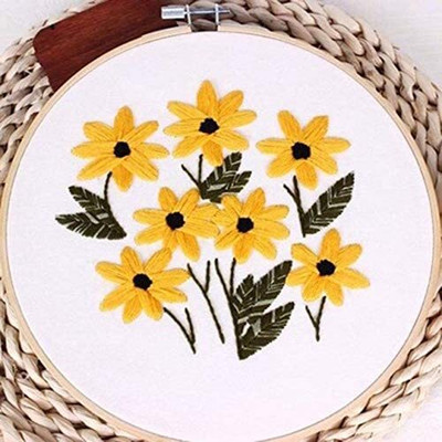 Gemsy Yellow Flower Embroidery Kit for Beginners Embroidery Hoop(Pack of 1)