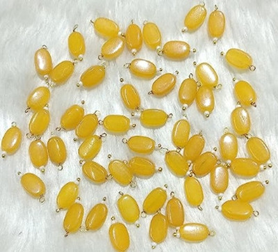 The Giftery Flat Oval Glass Hanging Beads (mango gold ) Embroidery Hoop(Pack of 100)
