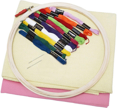 ASIAN HOBBY CRAFTS Embroidery Kit (Pink Cream), Wood Embroidery Frame(Pack of 1)