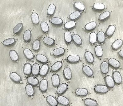 The Giftery Flat Oval Glass Hanging Beads (DULL SILVER ) Embroidery Hoop(Pack of 100)