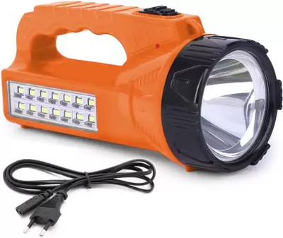 GLOWISH RECHARGEABLE PORTABLE LED SUPER BRIGHT SEARCHLIGHT WITH LOW POWER CONSUMPTION 2 hrs Torch Emergency Light(Orange, Green, Red)