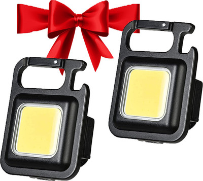 ZYRIAN (Pack Of 2)USB Rechargeable LED COB Mini Flashlights-Bright light with keychain 2 hrs Lantern Emergency Light(Black)