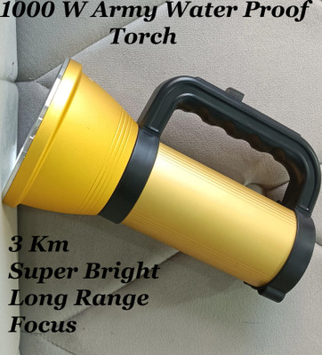 MitSales 1000 W Camping Torch With 3 Km Long Range,3 Modes Water Proof Metal Body 10 hrs Torch Emergency Light(Gold & Black)
