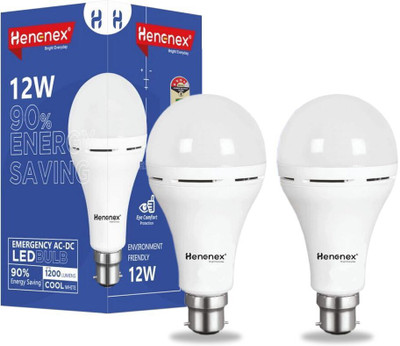 Henonex 12W LED Bulb with Advanced Battery|Pck of 2 4 hrs Bulb Emergency Light(White)
