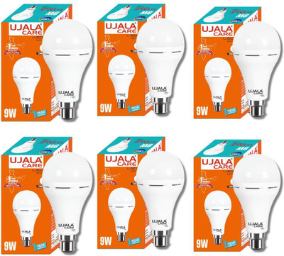 UJALA CARE 9W AC-DC Inverter Led (Pack of 6)| Super Fast Charging in 3 hrs| Battery Backup 4 hrs Bulb Emergency Light(White)