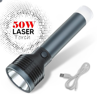 Aubade Aluminium 50W Emergency Torch Flash Light Waterproof with Long Range LED 8 hrs Torch Emergency Light(Grey)