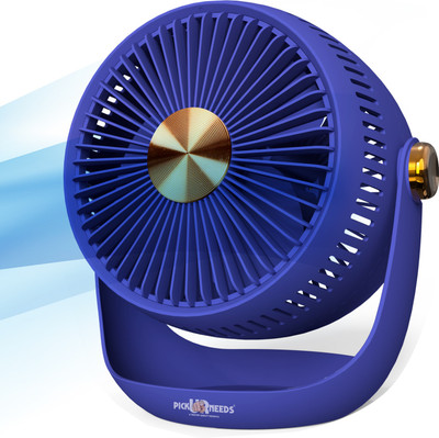 Pick Ur Needs Rechargeable Table Fan With 2400mAh Long Battery Type C Charging 10W 4.5 hrs Lantern Emergency Light(Blue, Gold)