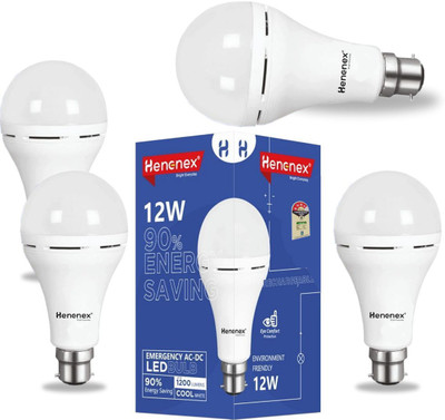 Henonex 12W LED Bulb with Solar Compatibility|Pck of 4 4 hrs Bulb Emergency Light(White)