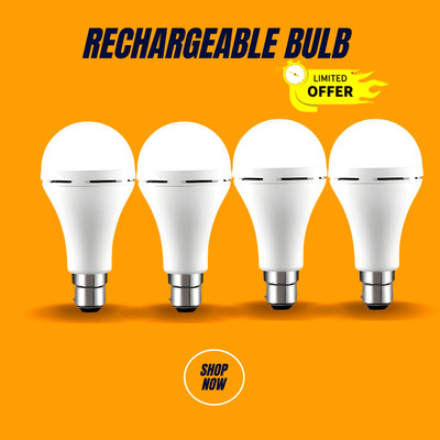 GUGGU Rechargeable Emergency Bulb Inverter Bulb for home 3Hr battery backup_Pack4 L265 3 hrs Bulb Emergency Light(White)
