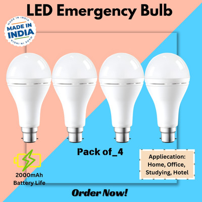 GUGGU Rechargeable Emergency Bulb Inverter Bulb for home 4Hr battery backup_Pack_4Y1 4 hrs Bulb Emergency Light(White)