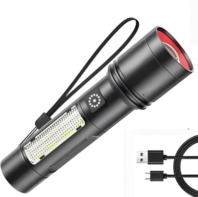 Zeno volt Sun Metal 3 Mode 3X4800mAh Battery Emergency LED Light Torch Light Torch 6 hrs Torch Emergency Light(Black)