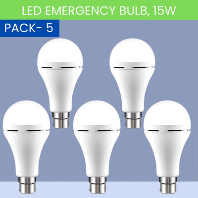 SACRO 15W Rechargeable Inverter LED Bulb with Upto 4H.Power Cut Lighting Pack of_5D299 4 hrs Bulb Emergency Light(White)