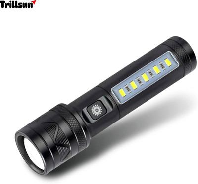 Trillsun Metal LED Light Long Range 1000 Meter High Power Zoomable Type -C Torch 4 hrs Flood Lamp Emergency Light(Black)