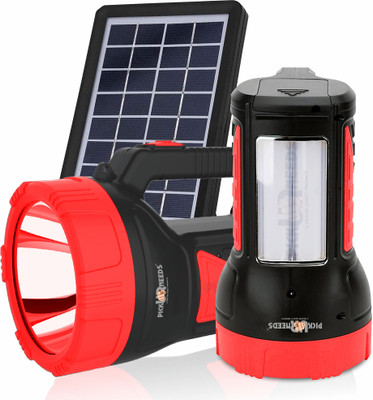 VR Bright Lite Solar Rechargeable 50W Long Range Torch + 2 Side Bright Tube Light 6Hrs Backup 6 hrs Torch Emergency Light(Red)
