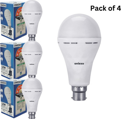 ONIEXO Pack of 4-12W Rechargeable LED Bulb for Emergency Use with USB Charging Option 4 hrs Bulb Emergency Light(White)