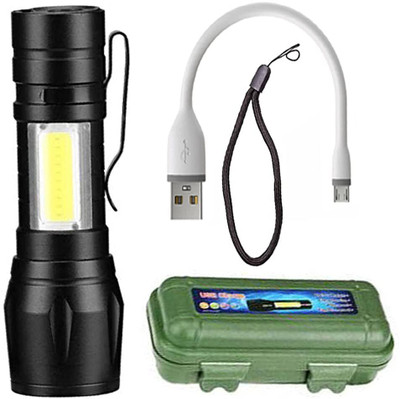MOBONE ® Flashlight + Desk Lamp with Gift Box Focus Zoom Torch Light with 3 Modes 3 hrs Torch Emergency Light(Black)