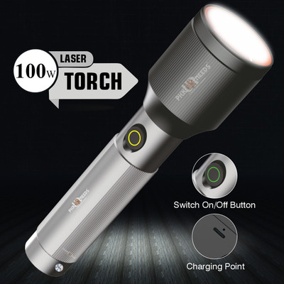 Pick Ur Needs Chargeable Aluminium Body Torch Adjustable Focus LED 100W Laser 2000mAh Battery 5 hrs Torch Emergency Light(Silver)
