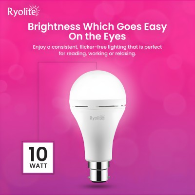 Ryolite Rechargeable Pack of 2 LED Bulb 10W 4 hrs Bulb Emergency Light(White)