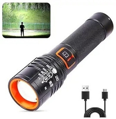 Aubade 035 Metal Led Light Long Range 1000 Meter|1 Km High Power Zoomable & Type-C 8 hrs Torch Emergency Light(Black)