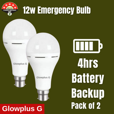 Glowplus G Pack of 2 – 12W Rechargeable Emergency Bulbs 3 hrs Bulb Emergency Light(White)