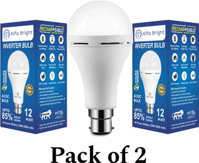 Alfa Bright Emergency inverter led bulb 12wt pack of 2 battery backup upto 4 hrs 3 hrs Bulb Emergency Light(White)