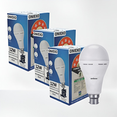 ONIEXO Pack of 3-Rechargeable LED Bulb 12W for Quick and Efficient Emergency Lighting 4 hrs Bulb Emergency Light(White)