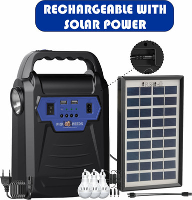 Pick Ur Needs Solar Chargeable Inverter Set Torch + Side Emergency Light + 3 Bulb 2 USB Port 7 hrs Torch Emergency Light(Medium Inverter Set)