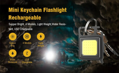 MHAX Multifunction Keychain Light with Bottle Opener Magnetic Base/Folding Bracket 1 hrs Torch Emergency Light(Black)