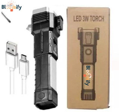 BloomiFy BMT-H66 Hammer Rechargeable LED Flashlight with Window Breaker & Seatbelt Cutter 5 hrs Torch Emergency Light(Multicloro)