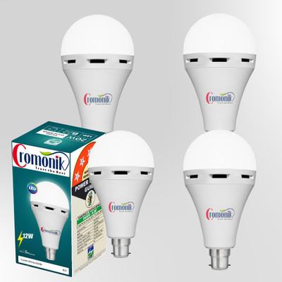 Cromonik Pack of 4-Durable 12W Rechargeable Emergency Bulb for Families 4 hrs Bulb Emergency Light(White)