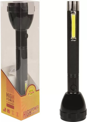ECOSKY JY 2080 WITH 3W COB + 5W MAIN TORCH Rechargeable Flashlight 4 hrs Torch Emergency Light(Black)