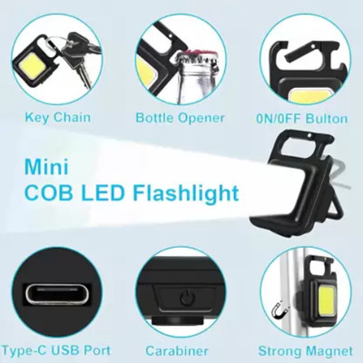 FRONY ATY_869H_KEYCHAIN LED LIGHT WITH BOTTLE OPENER RECHARGEABLE EMERGENCY COB LIGHT 6 hrs Torch Emergency Light(Black)