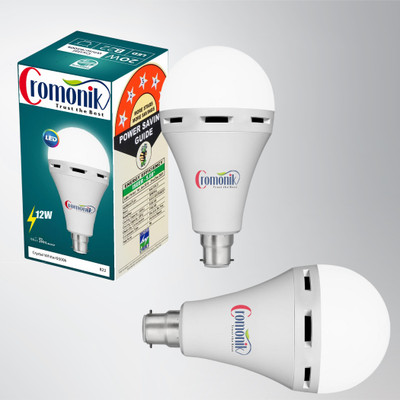 Cromonik Pack of 2-Rechargeable 12W LED Bulb for Disaster Preparedness 4 hrs Bulb Emergency Light(White)