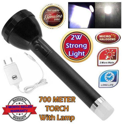 Zeno volt JY 2080 Rechargeable Flashlight with 2 Steps Switch UV 18650 Lithium Battery 8 hrs Torch Emergency Light(Black)