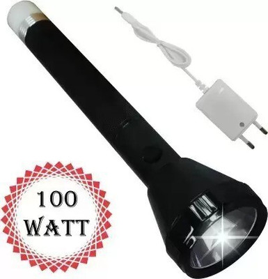 NKZ 1 Km Lithium Battery Long Range Led torch Light Rechargeable & Dual Battery 8 hrs Torch Emergency Light(Black)