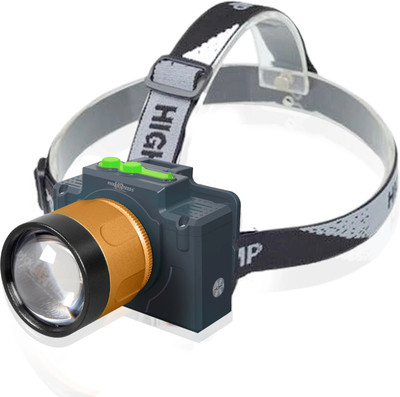 Pick Ur Needs Rechargeable Aluminium Body Head Lamp 3 Mode LED Zooming Head 200W Laser Type C 5 hrs Torch Emergency Light(Gold)