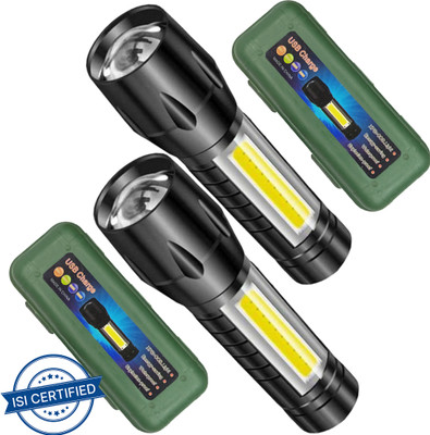 Pick Ur Needs 3 Mode Zoomable Rechargeable LED Long Range Mini Search Flashlight Torch 6 hrs Torch Emergency Light(Pack of 2)