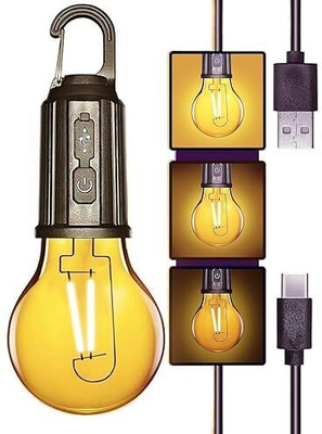FIRSTLIKE Rechargeable Camping Hanging Bulb with 3 Modes Tent Lamp Decorative Tent Lamp 3 hrs Bulb Emergency Light(Black)