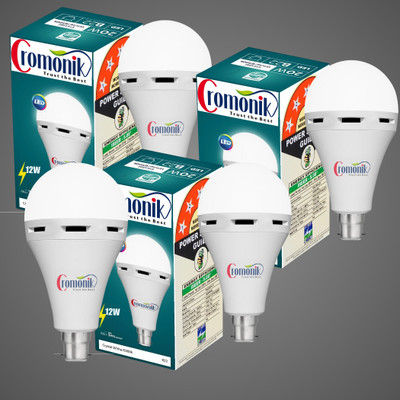 Cromonik Pack of 4-12W LED Rechargeable Bulb with Safety Features 4 hrs Bulb Emergency Light(White)