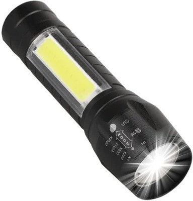 WRADER Rechargeable Zoomable Portable Torch Light with Side Searchlight Small LED Torch 6 hrs Torch Emergency Light(Black)