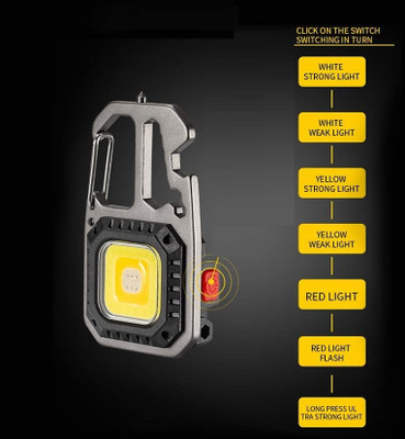 Xydrozen 4-Modes LED Work Light Key Ring Torch 5 hrs Torch Emergency Light(Multicolor)