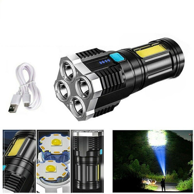 Xydrozen LED Super Bright Flashlight USB Rechargeable Tactical Torch Camping Lamp 3 hrs Torch Emergency Light(Black)