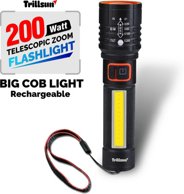 Trillsun 1000 Meter Long Range High Beam Laser Led 200W torch with SOS Blinker 5 hrs Torch Emergency Light(Silver)
