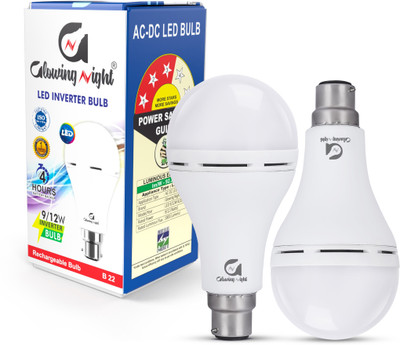 Glowing Night 12W LED Rechargeable Emergency Bulb with 4 Hours Backup Cool White 4 hrs Bulb Emergency Light(White)