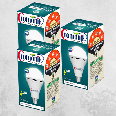 Cromonik Pack of 3-12W Rechargeable Bulb with High Lumen Output 4 hrs Bulb Emergency Light(White)