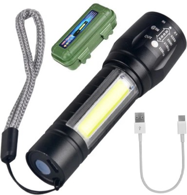 UNZAG Rechargeable Torch Super Biright Pocket Mini Zoom COB USB Charging 2 hrs Flood Lamp Emergency Light(Black)