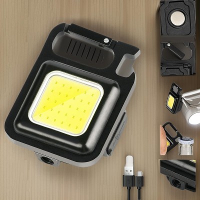 TOOLART Mini LED Flashlight 500 Lumens COB Rechargeable Work light Keychain KeyChain Fc4 6 hrs Torch Emergency Light(Black)