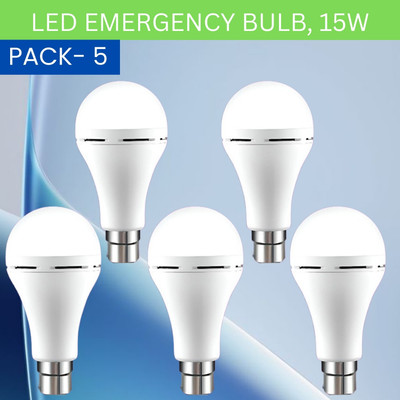 YAROH 15W Rechargeable Inverter LED Bulb with Upto 4H.Power Cut Lighting Pack of_5I158 4 hrs Bulb Emergency Light(White)
