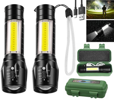 AKR Powerful USB Rechargeable Mini Pocket Torch Light With Focus Light (PACK OF 2) 4 hrs Torch Emergency Light(Black)