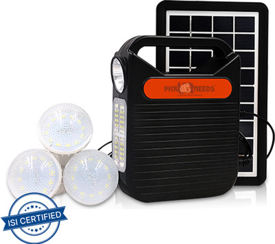 Pick Ur Needs LED Emergency Portable Inverter with 3 Individual 6 Volt LED Hanging Bulbs with 3.75 m Long Wire and AC/DC USB Socket with USB Wire for Mobile Charging with Solar Panel 5 hrs Torch Emergency Light(Black)